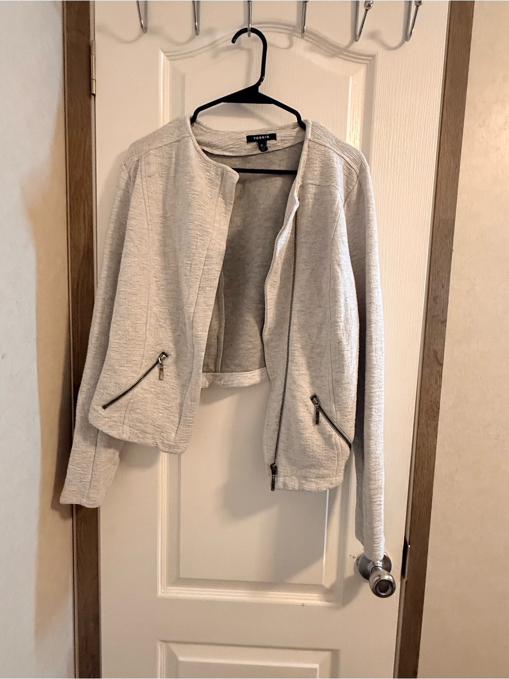 Torrid Light Gray Collarless Zip-Accent Blazer